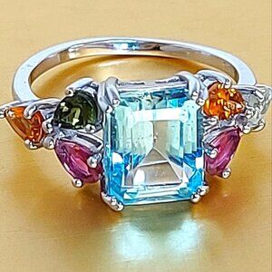 Natural Sky Blue Topaz   Tourmaline 925‎ Sterling Silver